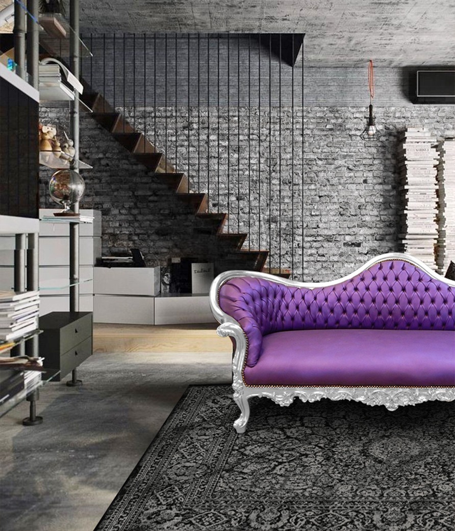 brick wall associated with a Napoleon III sofa purple Royal Art Palace
